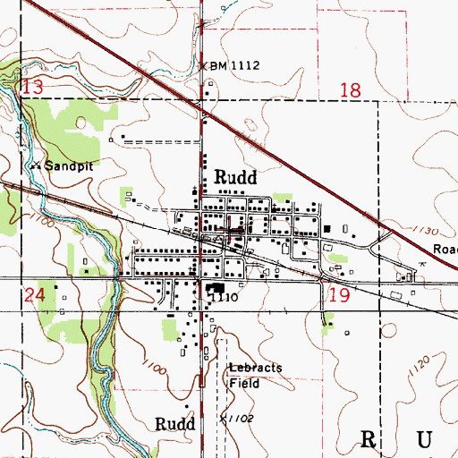 Topographic Map of Rudd Post Office, IA