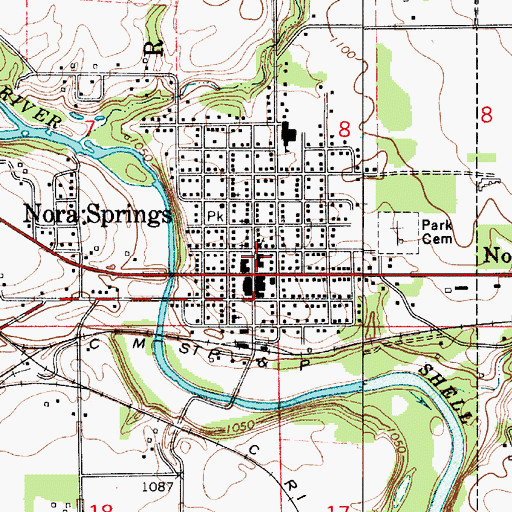 Topographic Map of Nora Springs Police Department, IA