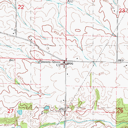 Topographic Map of Pleasant Grove Cemetery, IL