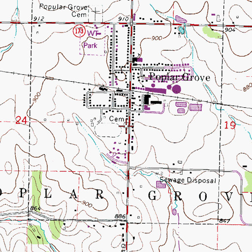 Topographic Map of South Poplar Grove Cemetery, IL