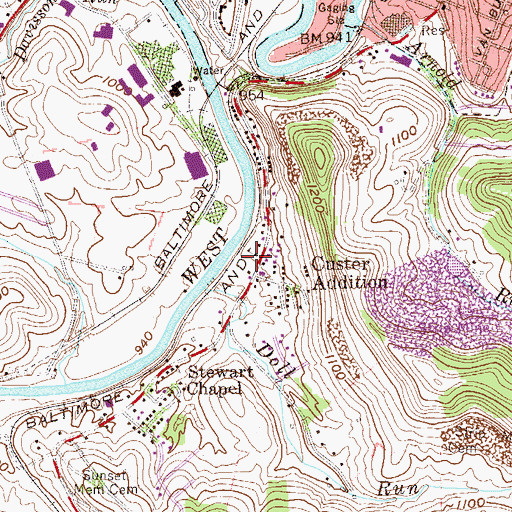 Topographic Map of Custer School (historical), WV