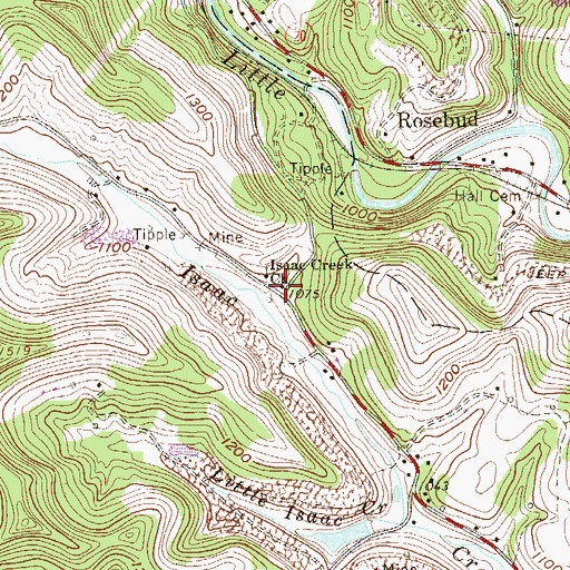 Topographic Map of Isaac Creek School (historical), WV