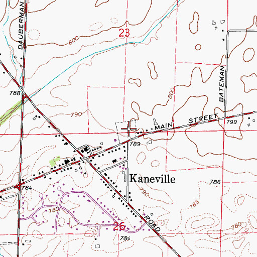 Topographic Map of Kaneville Cemetery, IL