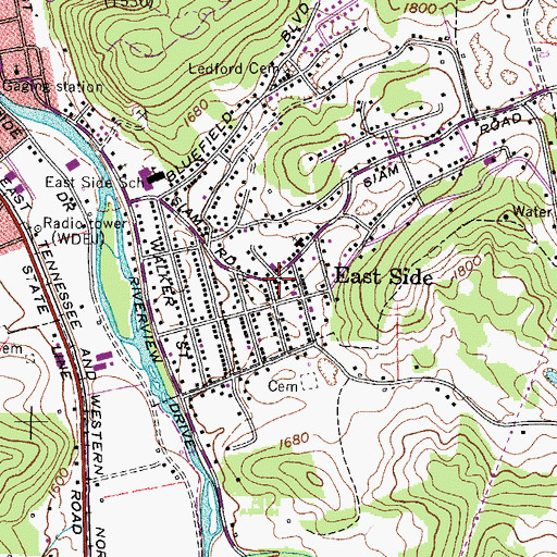 Topographic Map of East Side Christian Church, TN