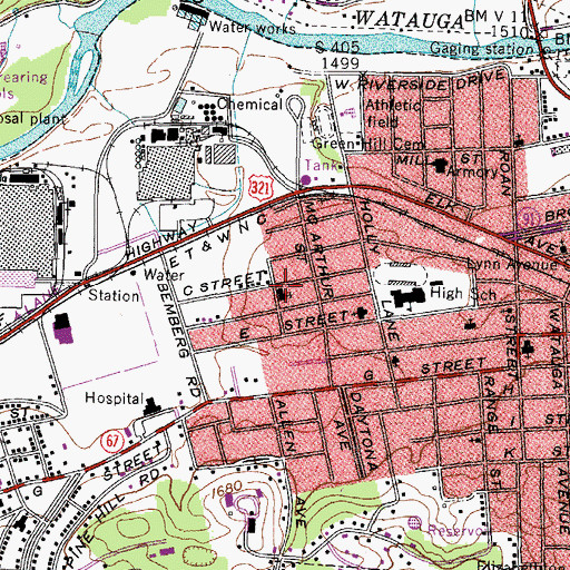 Topographic Map of Saint Elizabeths School, TN