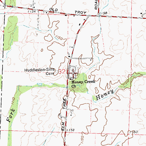 Topographic Map of Upper Honey Creek Cemetery, OH