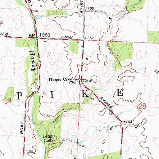 Topographic Map of Honey Creek Cemetery, OH