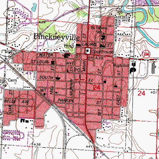 Topographic Map of Pinckneyville Public Library, IL