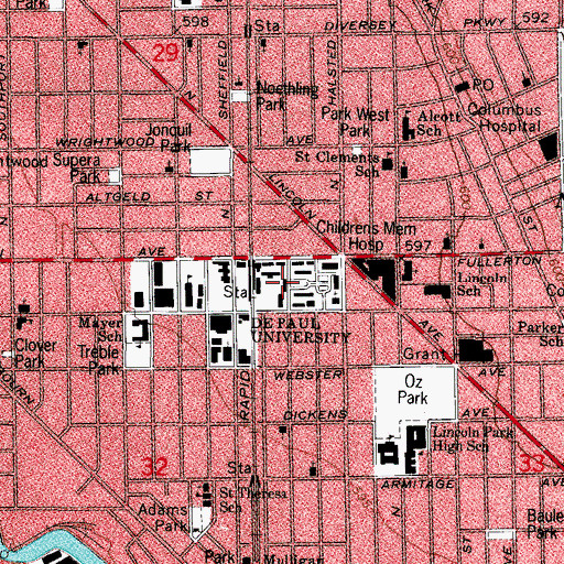 Topographic Map of Cortelyou Commons, IL