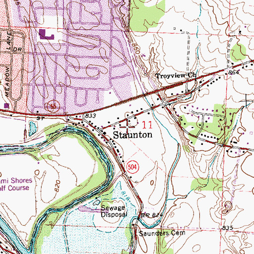 Topographic Map of Staunton Cemetery, OH