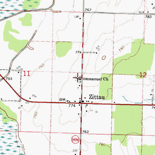 Topographic Map of Zittau Cemetery, WI