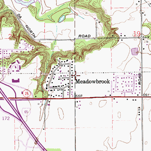 Topographic Map of Meadowbrook, IN