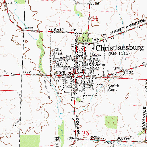 Topographic Map of Christiansburg Post Office, OH