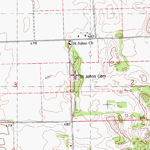 Topographic Map of Saint Johns Cemetery, IL