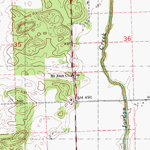 Topographic Map of Mount Zion Cemetery, IL