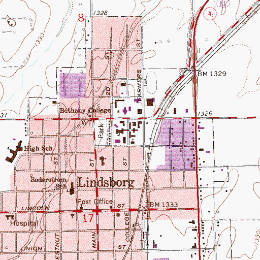 Topographic Map of Bethany College Alma Swenson Hall, KS