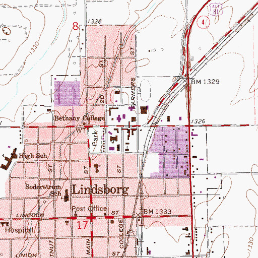 Topographic Map of Bethany College Anna Marm Hall, KS
