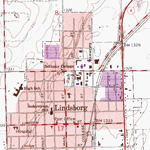 Topographic Map of Bethany College Burnett Center for Religion and Performing Arts, KS