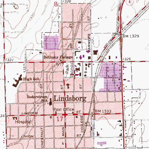Topographic Map of Bethany College Mingenback Art Center, KS