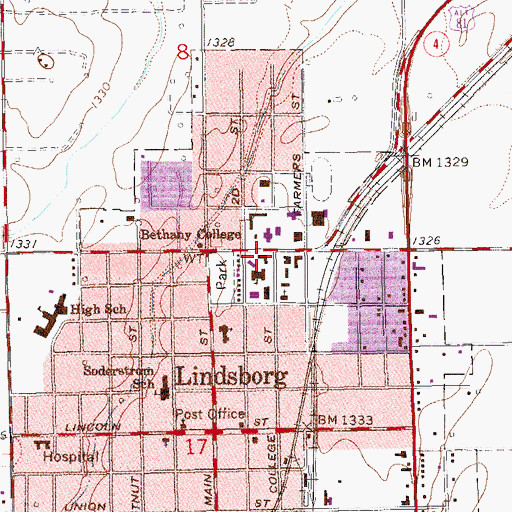 Topographic Map of Bethany College Nelson Science Center, KS