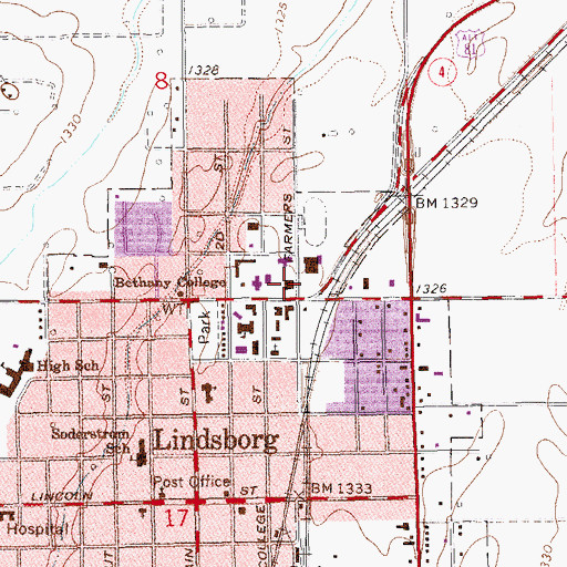 Topographic Map of Bethany College Pihlblad Memorial Union, KS