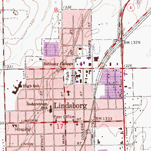 Topographic Map of Bethany College Presser Hall, KS