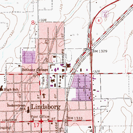 Topographic Map of Bethany College Stroble - Gibson Centennial Center, KS
