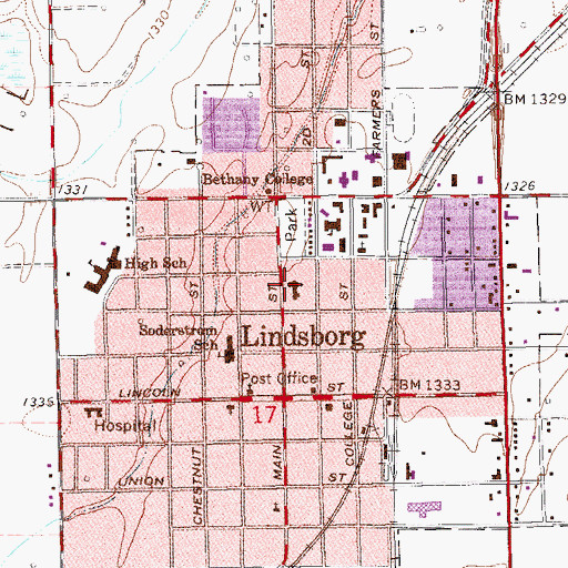Topographic Map of Bethany Lutheran Church, KS
