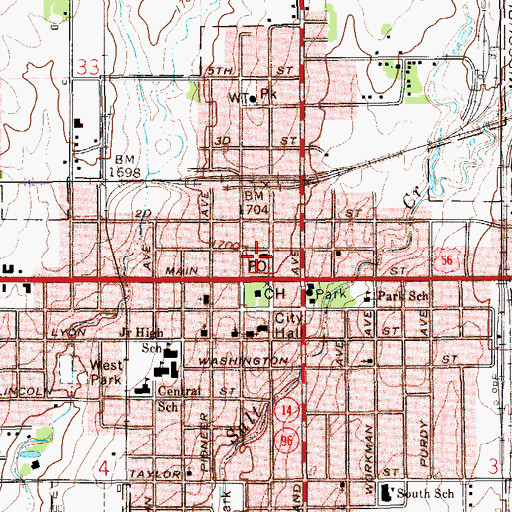 Topographic Map of Lyons Post Office, KS