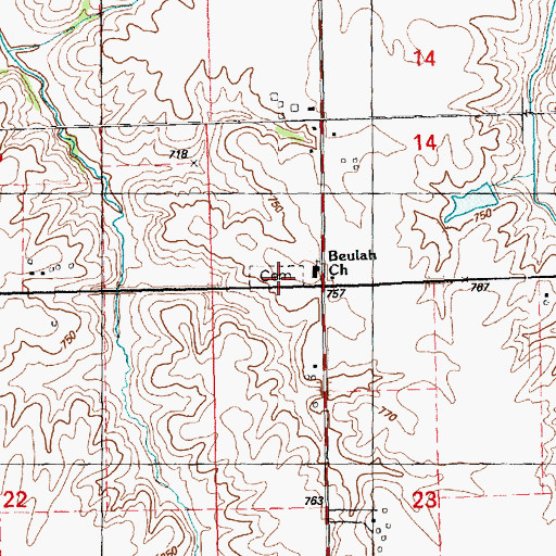 Topographic Map of Beulah Cemetery, IL