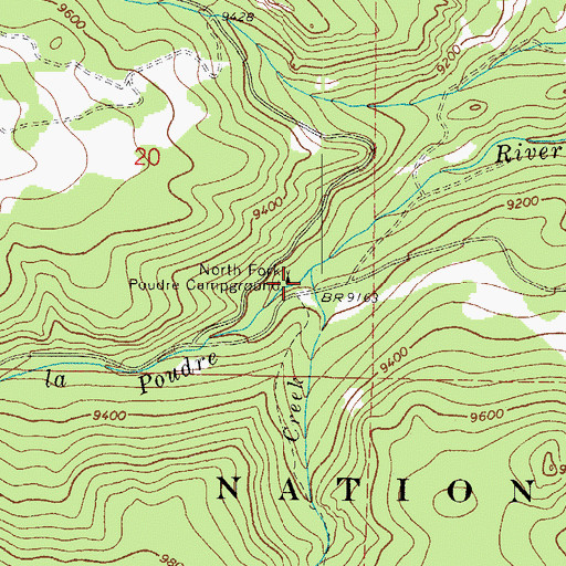 Topographic Map of North Fork Poudre Campground, CO