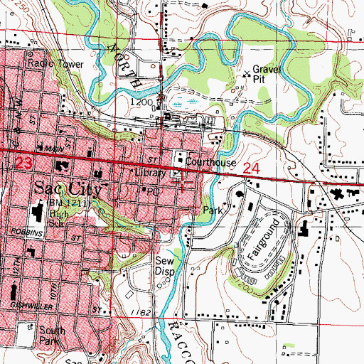 Topographic Map of Sac City Fire Department, IA