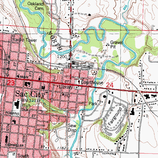 Topographic Map of Sac City Police Department, IA