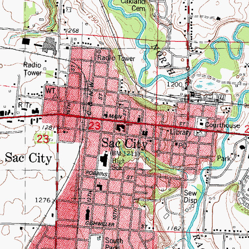 Topographic Map of Sac City Library, IA