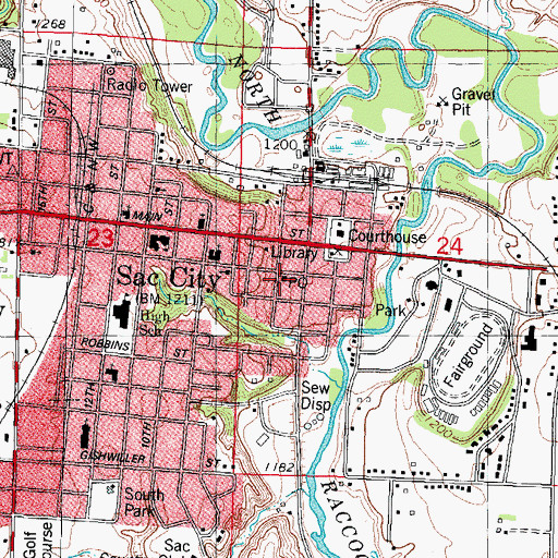 Topographic Map of Sac City Post Office, IA