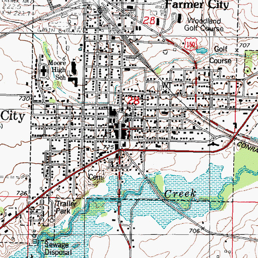 Topographic Map of Farmer City Post Office, IL