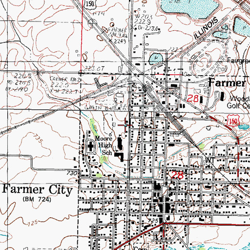 Topographic Map of Farmer City Public Pool, IL