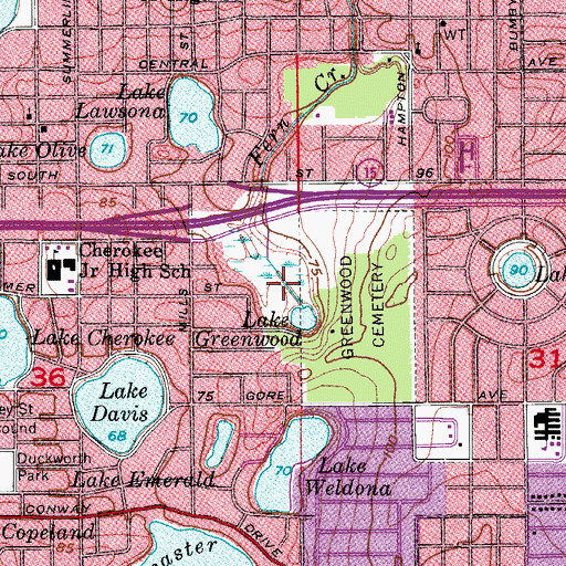 Topographic Map of Greenwood Urban Wetlands, FL