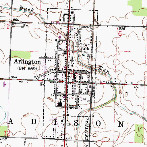 Topographic Map of Arlington Post Office (historical), OH
