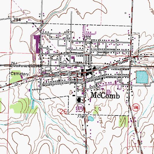 Topographic Map of McComb Post Office, OH
