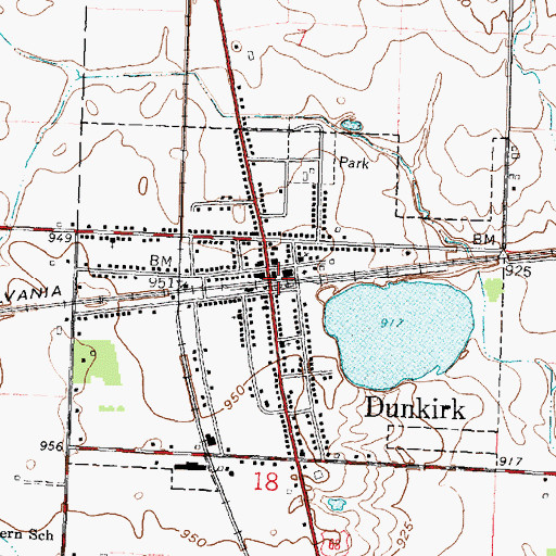 Topographic Map of Dunkirk Post Office (historical), OH