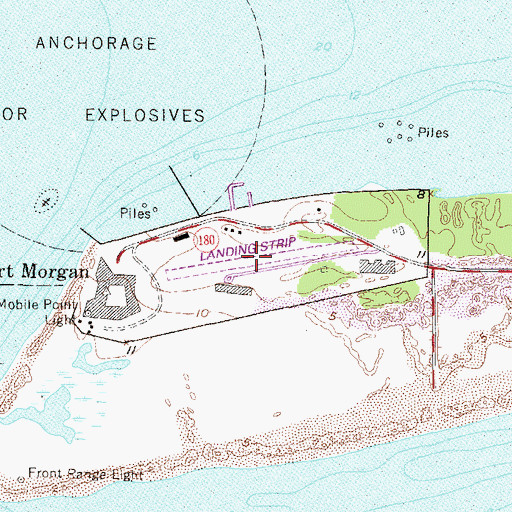 Topographic Map of Fort Morgan Airport (historical), AL