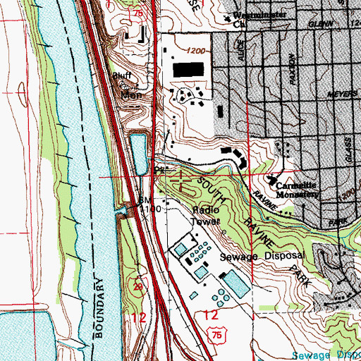 Topographic Map of South Ravine Park, IA