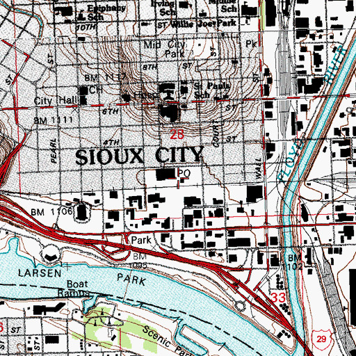Topographic Map of Sioux City Post Office, IA