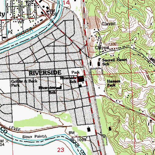 Topographic Map of Riverside Elementary School, IA