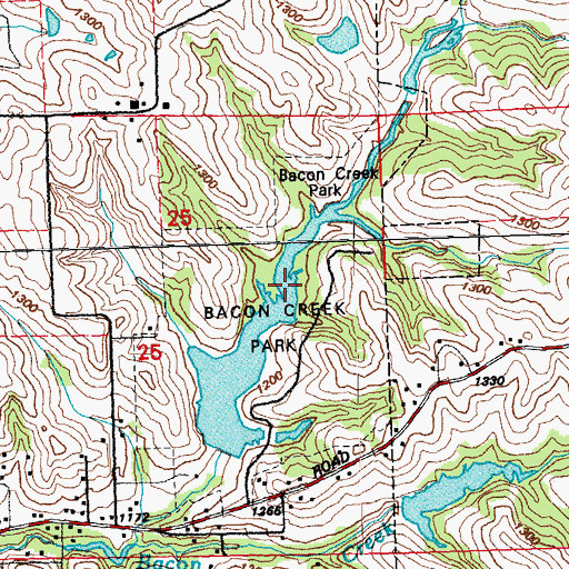 Topographic Map of Bacon Creek Park, IA