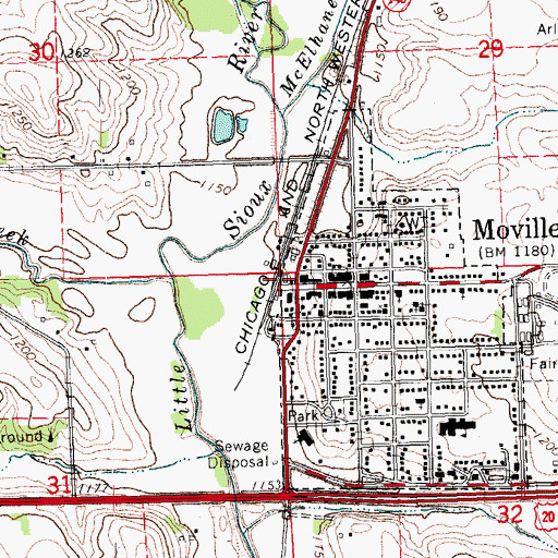 Topographic Map of Moville Volunteer Fire Department, IA