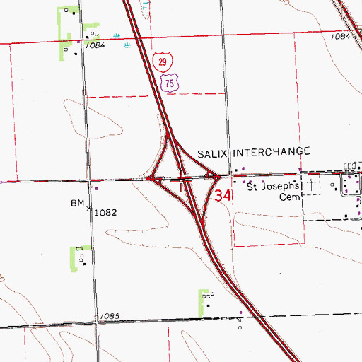 Topographic Map of Interchange 134, IA