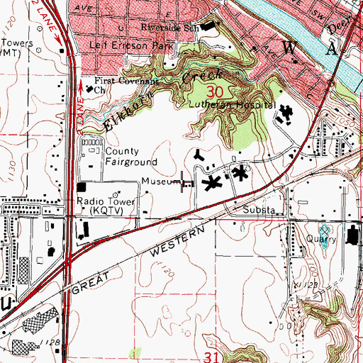 Topographic Map of Dragoon Trail Historical Marker, IA