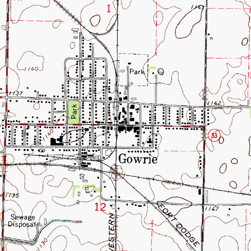 Topographic Map of Gowrie Public Library, IA
